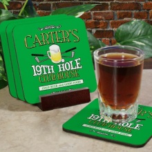 19th Hole Personalized Golf Coaster Sets
