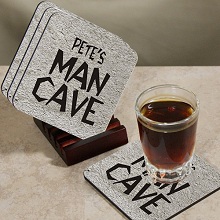 Man Cave Personalized Beverage Coaster Sets