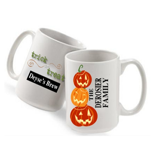 Tricks and Treats or Stacking Pumpkins Personalized Halloween Mugs