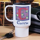 Floral Initial Personalized Travel Mug