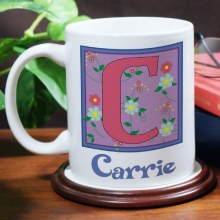 Floral Initial Personalized Coffee Mug