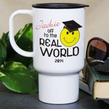Personalized Off To The Real World Graduation Travel Mugs