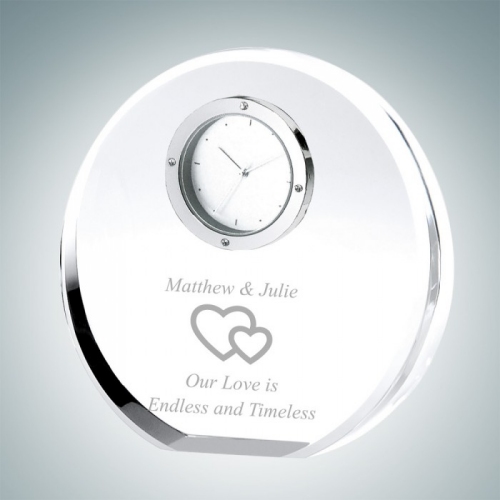 Beveled Circle Engraved Optical Crystal Anniversary Clocks