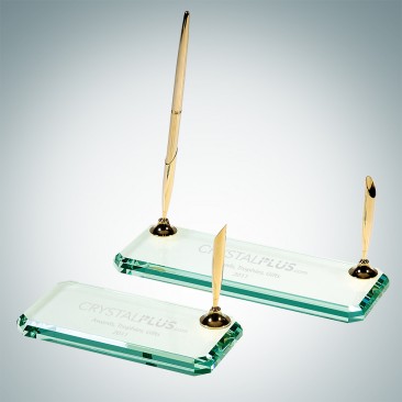 Engraved Optical Crystal Card Holder Double Pen Sets