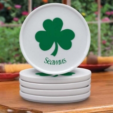 Personalized Irish Clover Leaf Beverage Coaster Sets