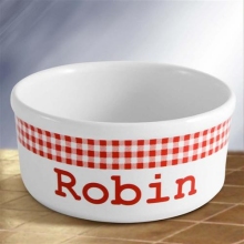 Red Gingham Personalized 5.25" Cat Food Bowls