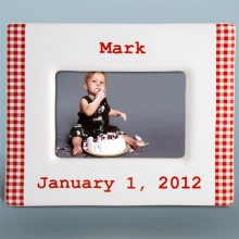 Personalized Red Gingham Ceramic Horizontal Picture Frames