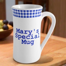 Blue Gingham Personalized Irish Coffee Mugs