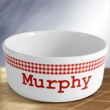 Red Gingham Personalized 7.5" Dog Bowls