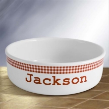 Red Gingham Personalized 9.5" Dog Bowls