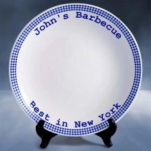Personalized Blue Gingham Stoneware Platters