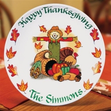 Personalized 13" Cornucopia & Scarecrow Thanksgiving Round Serving Platters