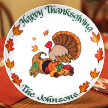 Personalized 13" Turkey & Cornucopia Thanksgiving Round Serving Platters