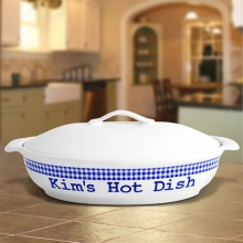 Blue Gingham Personalized Oval Baker