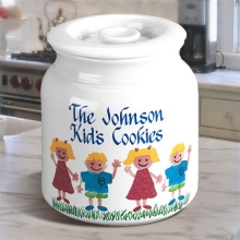 Air Tight Stoneware Cookie Jar with Personalized Sponge Kids Icons