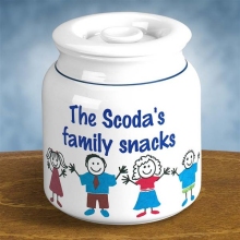 Personalized Stoneware Cookie Jar with Stick Family Icons