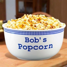 Blue Gingham Personalized 4 Quart Popcorn Bowls