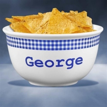 Blue Gingham Personalized 1 Quart Popcorn Bowls