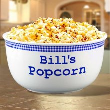 Blue Gingham Personalized 2 Quart Popcorn Bowls