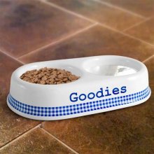 Blue Gingham Personalized Twin Feeder Pet Bowls