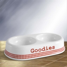 Red Gingham Personalized Twin Feeder Pet Bowls