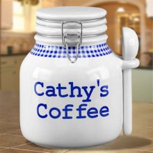 Personalized Blue Gingham One Pound Coffee Canisters