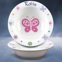 Girls Personalized Butterfly Stoneware Cereal Bowls