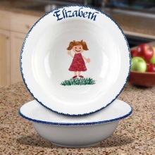 Personalized Blue Rimmed Stoneware Kid's Cereal Bowls