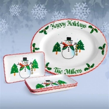 Personalized 13" Snowman Oval Serving Platters