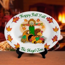 Personalized 13" Cornucopia & Scarecrow Oval Thanksgiving Serving Platters