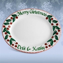 Personalized 13" Winter Holly Oval Serving Platters