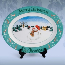 Personalized 16" Oval Snowman Holiday Platters by Eileen Rosenfeld