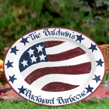 Patriotic Flag Personalized Oval Barbecue Serving Platters