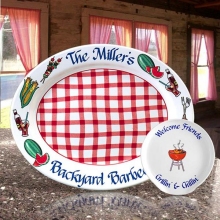 Personalized Stoneware Bar-B-Que Gingham Platters