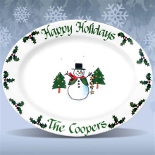 Personalized 16" Oval Snowman Holiday Serving Platters