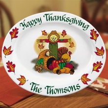 Personalized 16" Cornucopia & Scarecrow Thanksgiving Oval Serving Platters