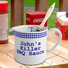 Personalized Blue Gingham BBQ Sauce Pot