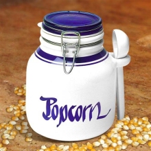 Medium Cobalt Blue and White Popcorn Canister with Spoon